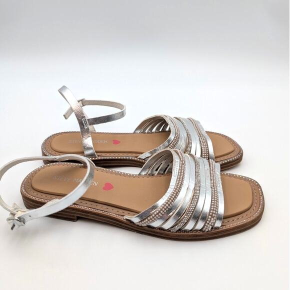 Steve Madden Playful Embellished Sandal Adjustable Girls Silver Size US3M EU34 - Picture 3 of 10